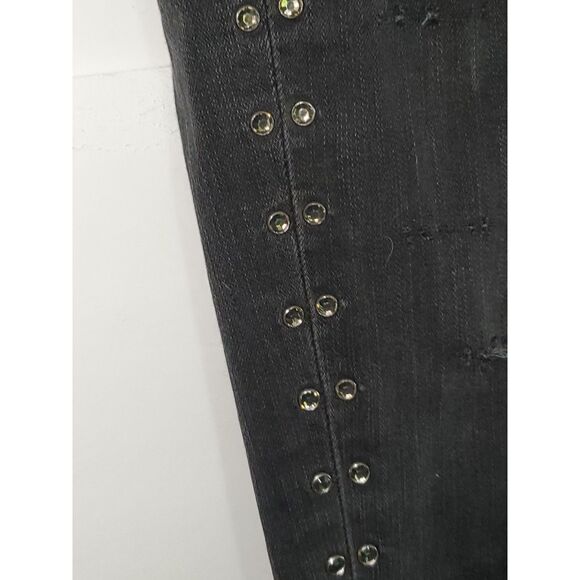 Levi's Premium Mile High Super Skinny Black Jeans Rhinestones Distressed Size 27 - Picture 2 of 13